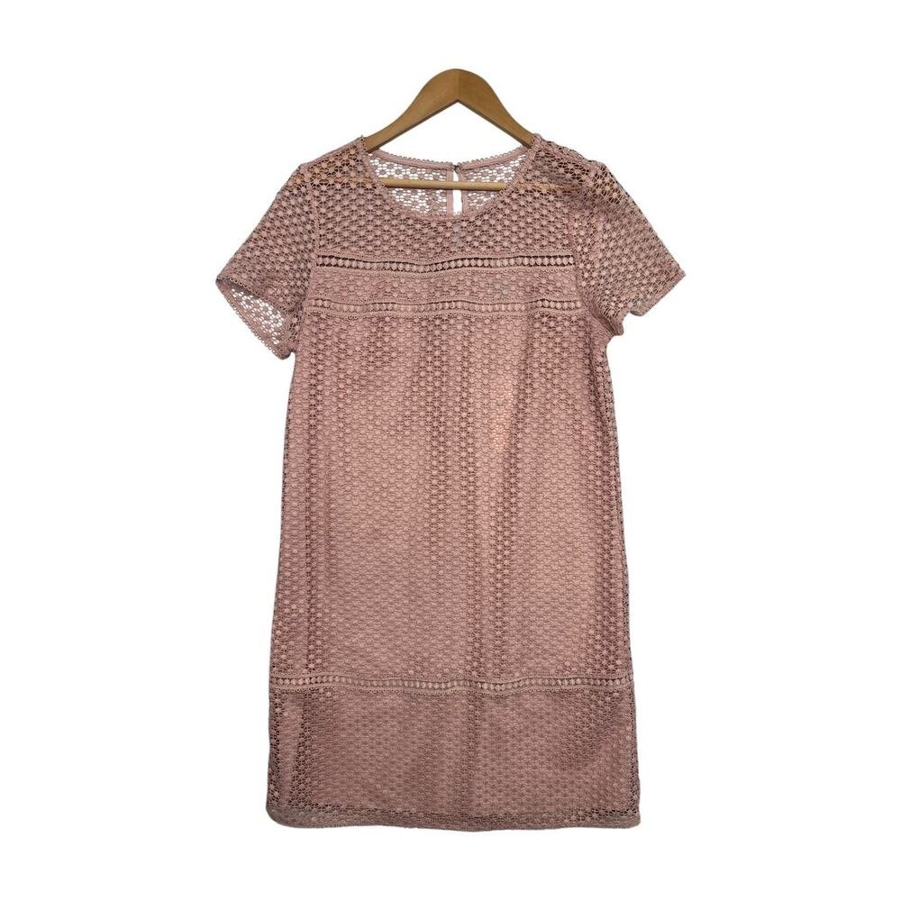 New Ann Taylor Dress Womens 8 Pink Lace Overlay Sheath Crochet Boho Cocktail
